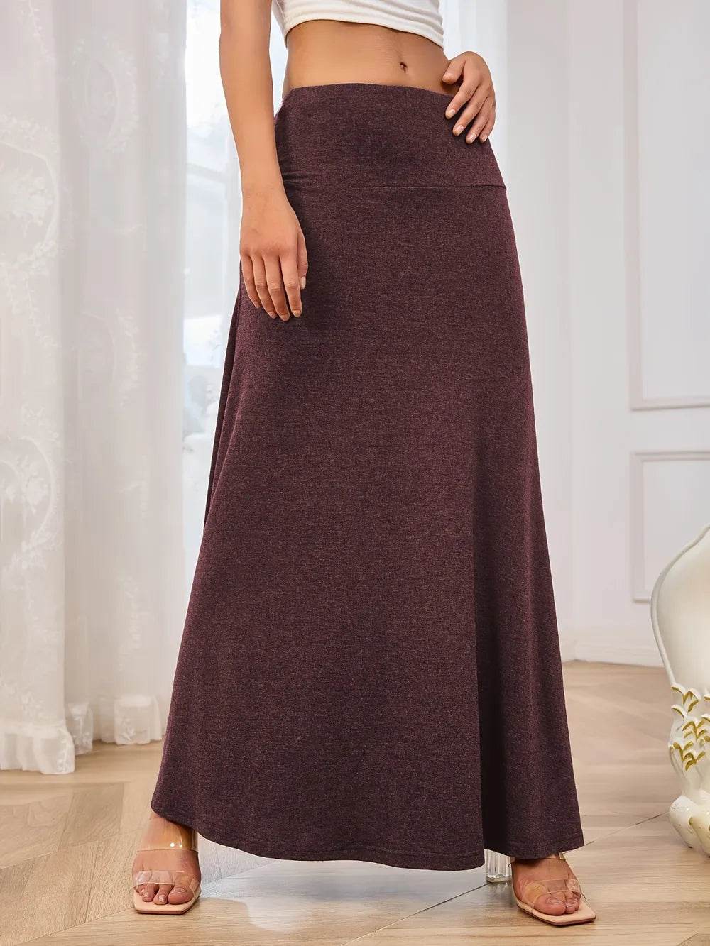 Solid Elastic Waist Maxi Skirt Trendsi d32d0c27-4377-48ac-a5f8-7a2701053147-Max