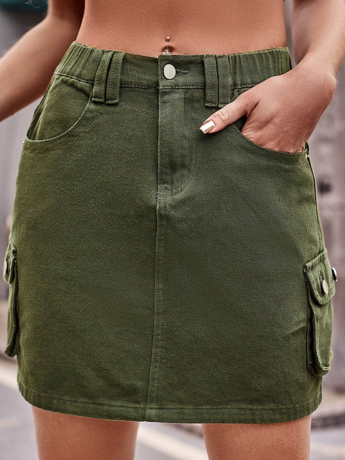 Denim Mini Skirt with Pockets Trendsi d372069c308b4e5297aba89f607c7a28-Max