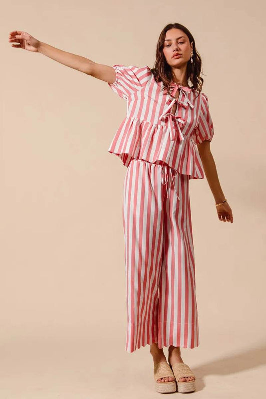 SO ME Front Tie Stripe Top With Puff Sleeves and Wide Leg Pants Set Trendsi d375d46d679f4eb0b0008f102e082b74-Max-Origin