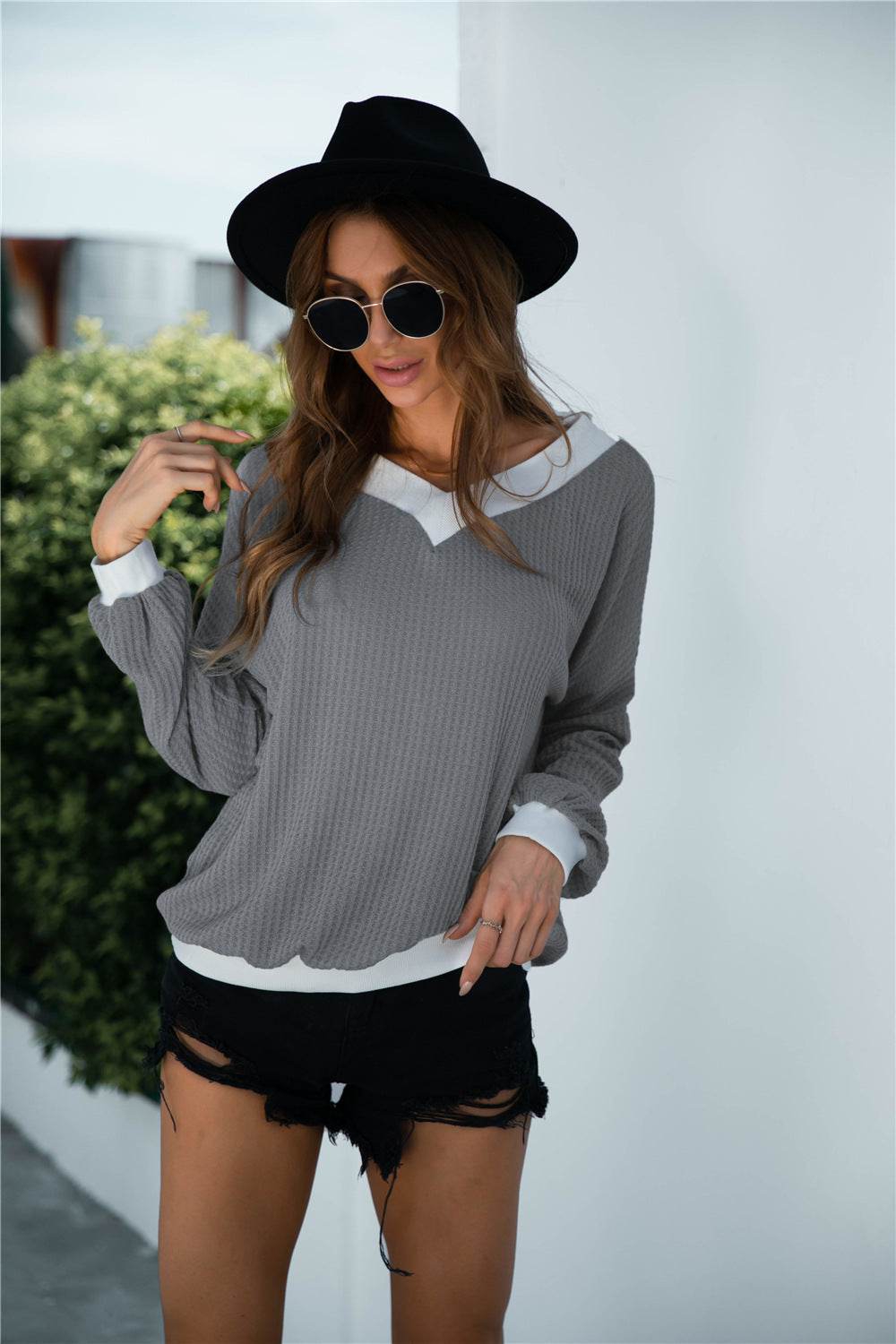 Off-Shoulder Waffle-Knit Dropped Shoulder Blouse Trendsi d39e89ded9d74919aa7a5ef513795973-Max