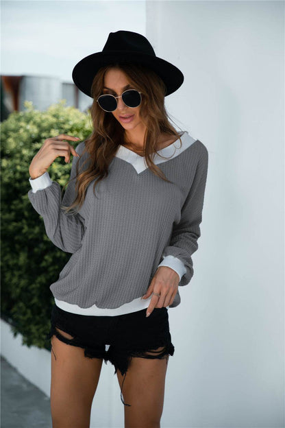 Off-Shoulder Waffle-Knit Dropped Shoulder Blouse Trendsi d39e89ded9d74919aa7a5ef513795973-Max