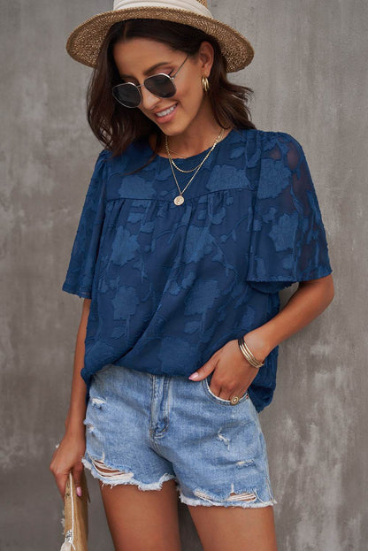 Round Neck Puff Sleeve Blouse Trendsi d3bafabe24344b7fa7f4e41e657bbcd8-Max