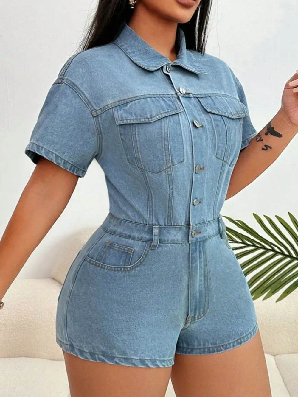 Collared Neck Short Sleeve Denim Romper Trendsi d44476eb-76fd-4cda-ad81-ba68c276cd47-Max