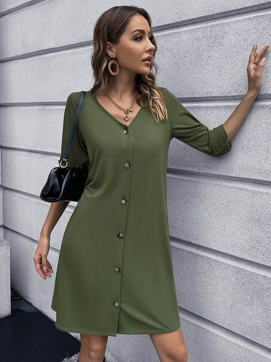 Ivy Lane Button Down V-Neck Mini Dress Matcha Green Trendsi d44a0fff601c4306b2f1167c18f45e65-Max