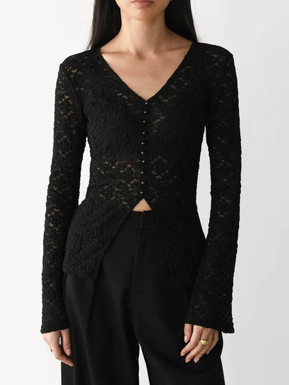Lace V-Neck Flare Sleeve T-Shirt Black Trendsi d44a45cc-4be7-41df-a520-43d6aa8e70fd-Max-Origin