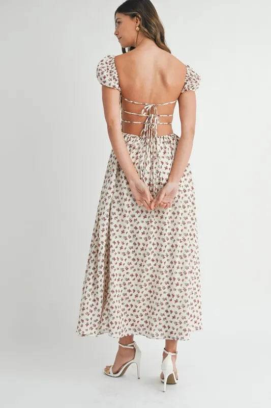 MABLE Floral Print Puff Sleeve Gathered Midi Dress Trendsi d45c9314-2394-473d-911e-78c0eace4daf-Max-Origin