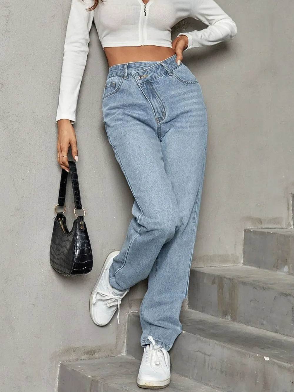 Asymmetrical Waist Straight Leg Jeans Trendsi d4666272-6922-4c0f-a8b0-2a063ca6fe73-Max