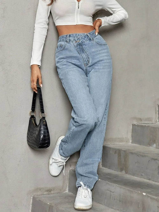 Asymmetrical Waist Straight Leg Jeans Trendsi d4666272-6922-4c0f-a8b0-2a063ca6fe73-Max
