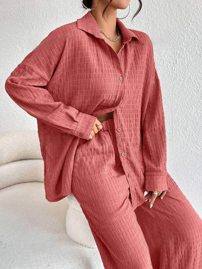 Button Up Long Sleeve Shirt and Pants Set Trendsi d49feae18de748a18453ae5072f00177-Max-Origin