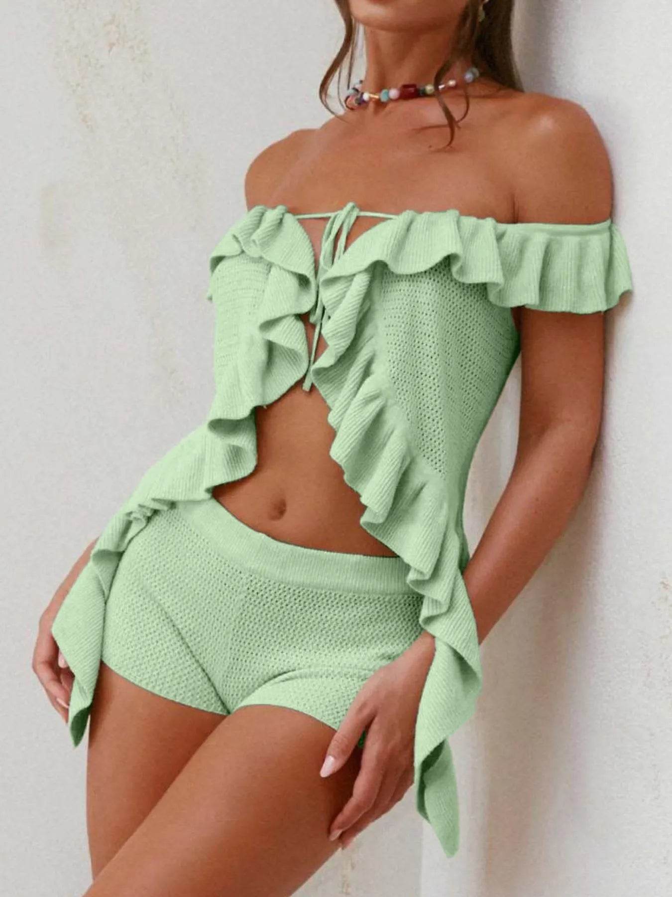 Off-Shoulder Ruffle Top and Shorts Sweater Set Trendsi d4a8770f-4bd4-499f-a5f5-79c92f7638f2-Max-Origin