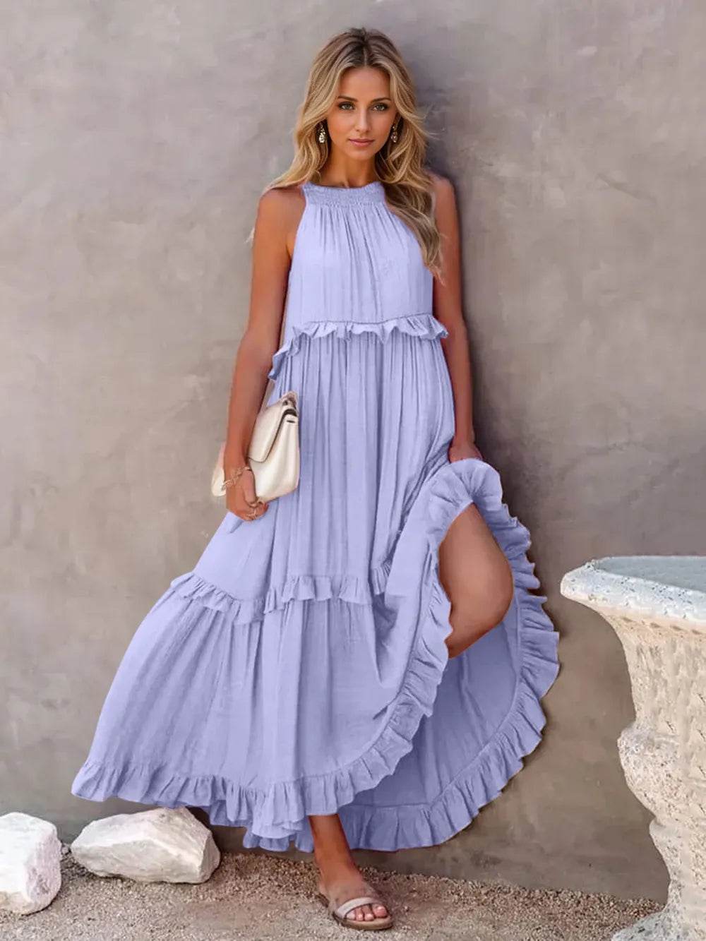 Ruffled Sleeveless Tiered Maxi Dress with Pockets Trendsi d4cc1c48-d726-4105-8c80-c54566a73e8b-Max