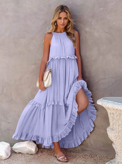 Ruffled Sleeveless Tiered Maxi Dress with Pockets Trendsi d4cc1c48-d726-4105-8c80-c54566a73e8b-Max