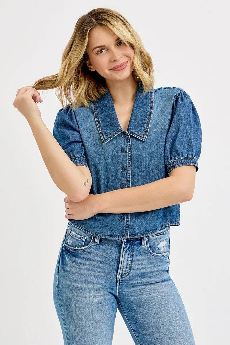 RISEN Button Down Puff Sleeve Crop Denim Shirt Trendsi d4d7790a33684e85b560d322dbb096d9-Max-Origin