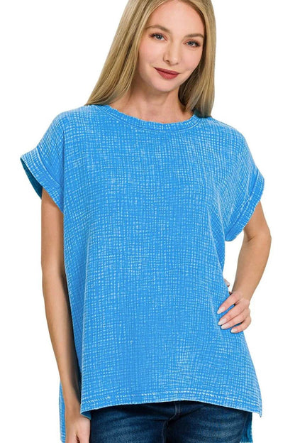 Zenana Woven Double Gauze Acid Washed Short Sleeve Top Trendsi d4da7e5d-f78f-4df6-9f4d-abed03128657-Max-Origin