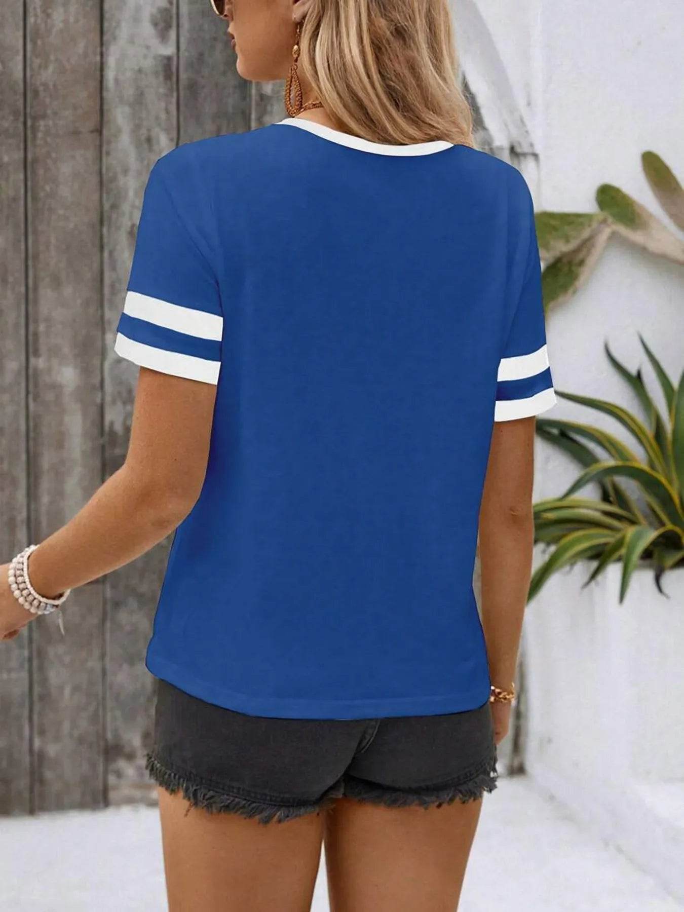 Striped Short Sleeve Half Zip Top Trendsi d4e02df425cc424aa3d5ee4978f43d82-Max-Origin