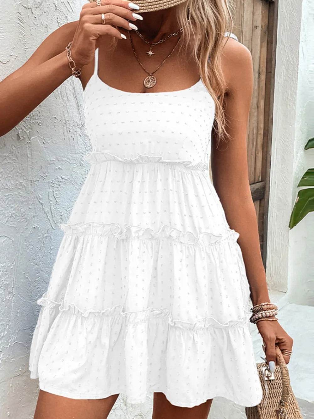 Shiny Frill Spaghetti Strap Tiered Dress Trendsi d50d6348-476e-4d15-8974-f376642be653-Max