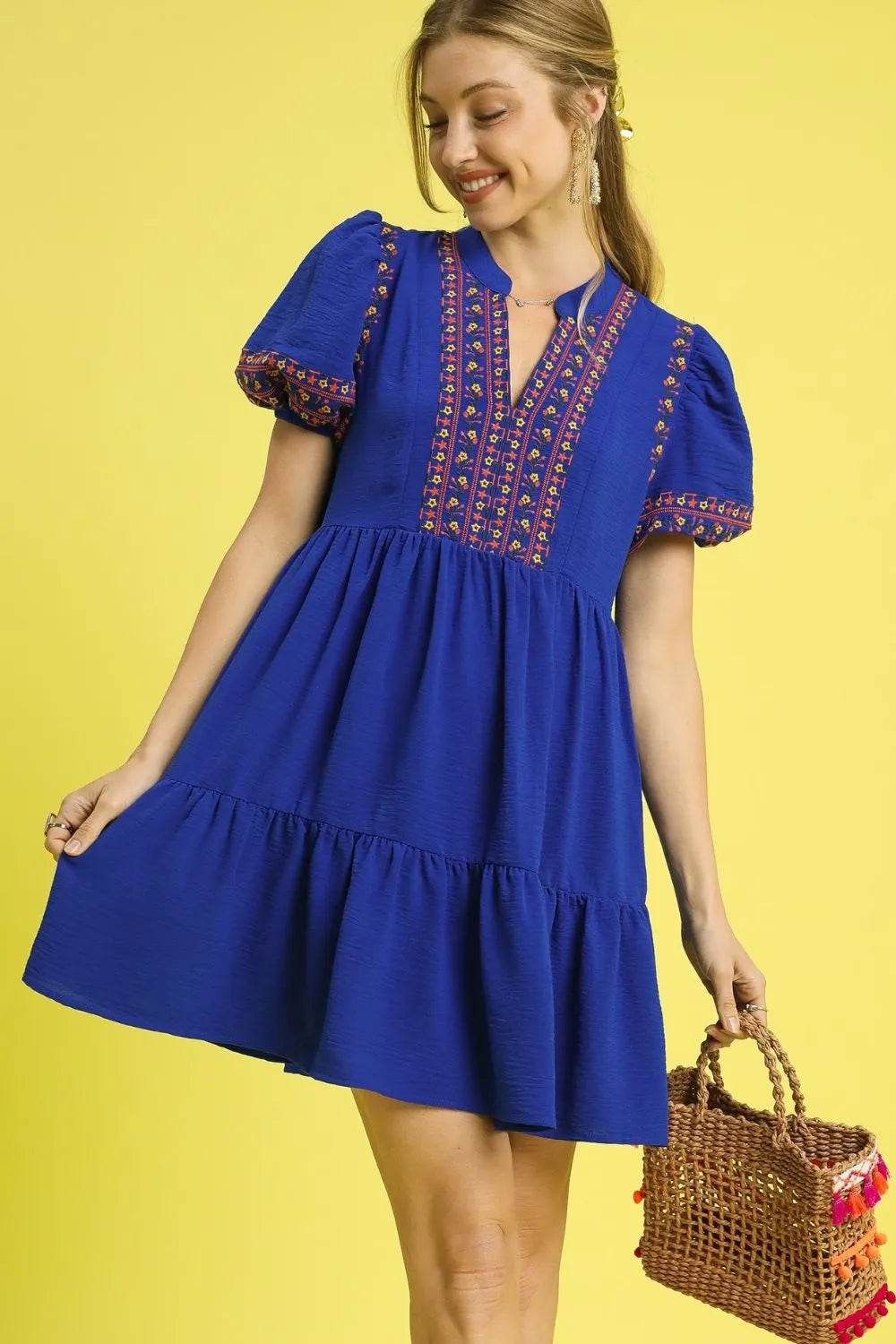 Umgee Floral Trim Puff Sleeve Mini Dress Dark Blue Trendsi d52666ff-2a31-49d0-b5cf-906056089bc5-Max-Origin