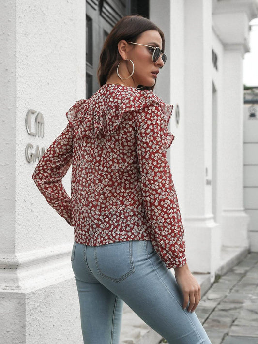 Printed Statement Collar Long Sleeve Blouse Trendsi d56243ecadf04d0f854448dfe16106bc-Max