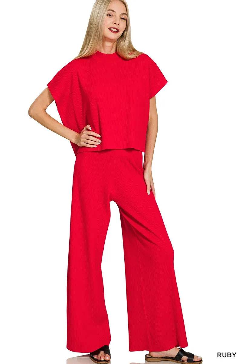 Zenana Viscose Sweater Short Sleeve Top and Pants Set RUBY Trendsi d596f2c5446e44abaeee853af5a09c5a-Max-Origin