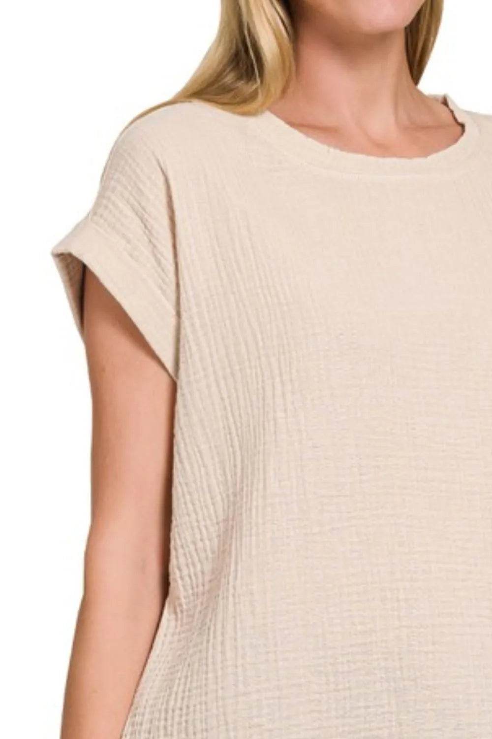 Zenana Double Gauze Round Neck Folded Short Sleeve Top Trendsi d5a5914d-db54-44c3-a15d-aba8b948ea20-Max-Origin