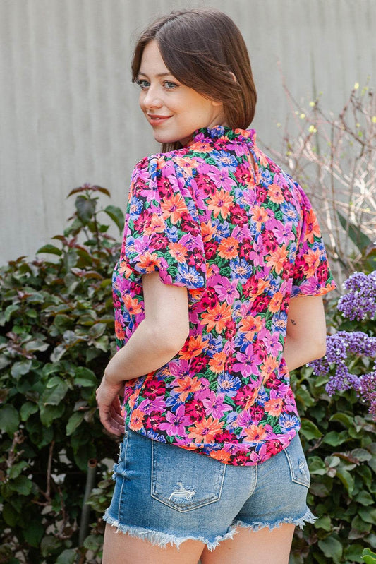 Floral Print Puff Sleeve Round Neck Blouse Trendsi d5ca32c7390c490faacbdf76cc8bef0d-Max