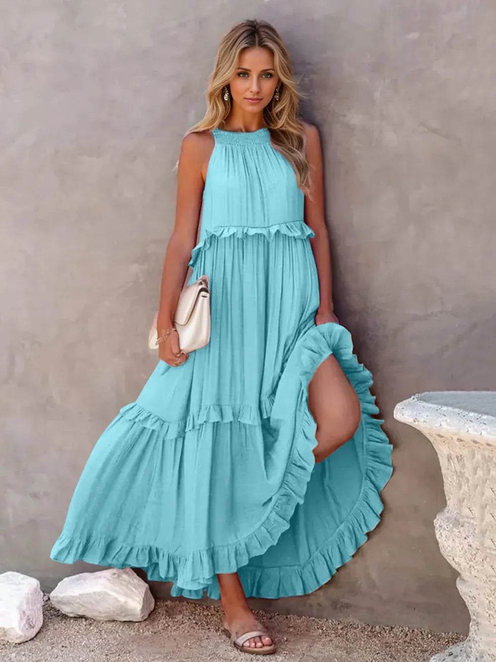 Ruffled Sleeveless Tiered Maxi Dress with Pockets Sky Blue Trendsi d5ef72a1-892b-49d2-a455-7dff26923d6c-Max