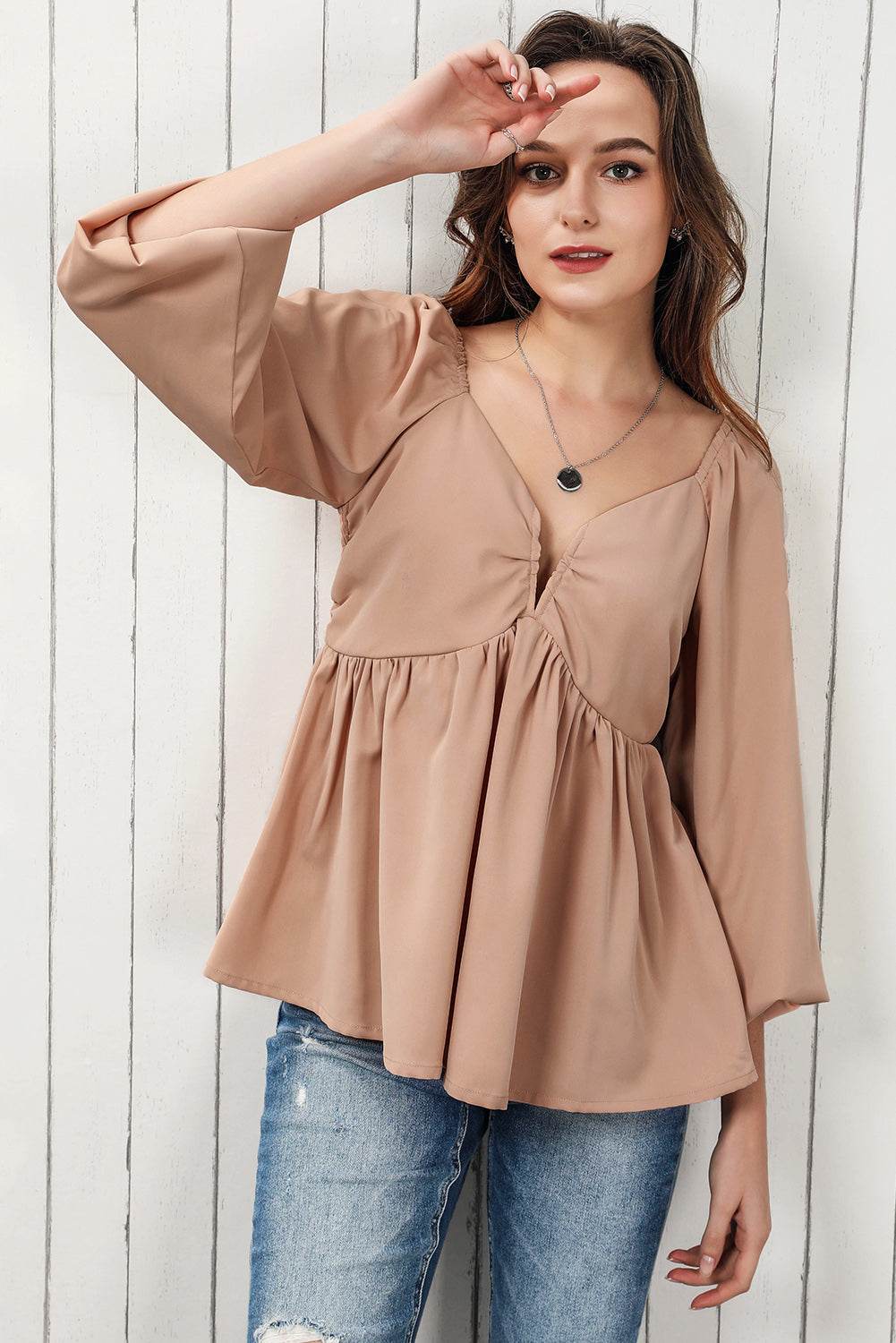 Tie Back Smocked Long Sleeve Babydoll Blouse Trendsi d5fa43ec0ad54eeb9b7d2c58426cfa30-Max