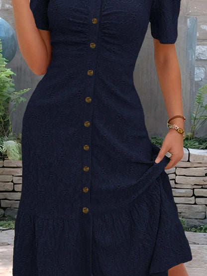 Eyelet Button Front V-Neck Midi Dress Trendsi d6061964-a79a-4c62-b747-0d3d1d5cdeef-Max-Origin