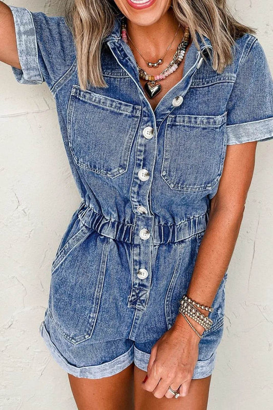 Chest Pocket Front Buttoned Folded Edge Denim Short Sleeve Romper Medium Trendsi d64e2a15-53c8-44ee-9f89-278d14f19552-Max-Origin
