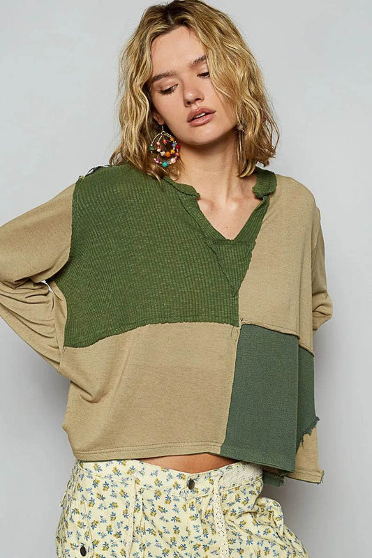 POL Color Block Notched Long Sleeve T-Shirt Matcha Green Trendsi d664ad9d-4240-4c14-9b08-375a38d61eb4-Max-Origin