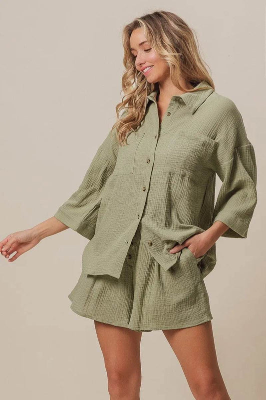 BiBi Crinkle Gauze Shirt and Short Set Trendsi d66ce865715245558c299d943c58aaf7-Max-Origin