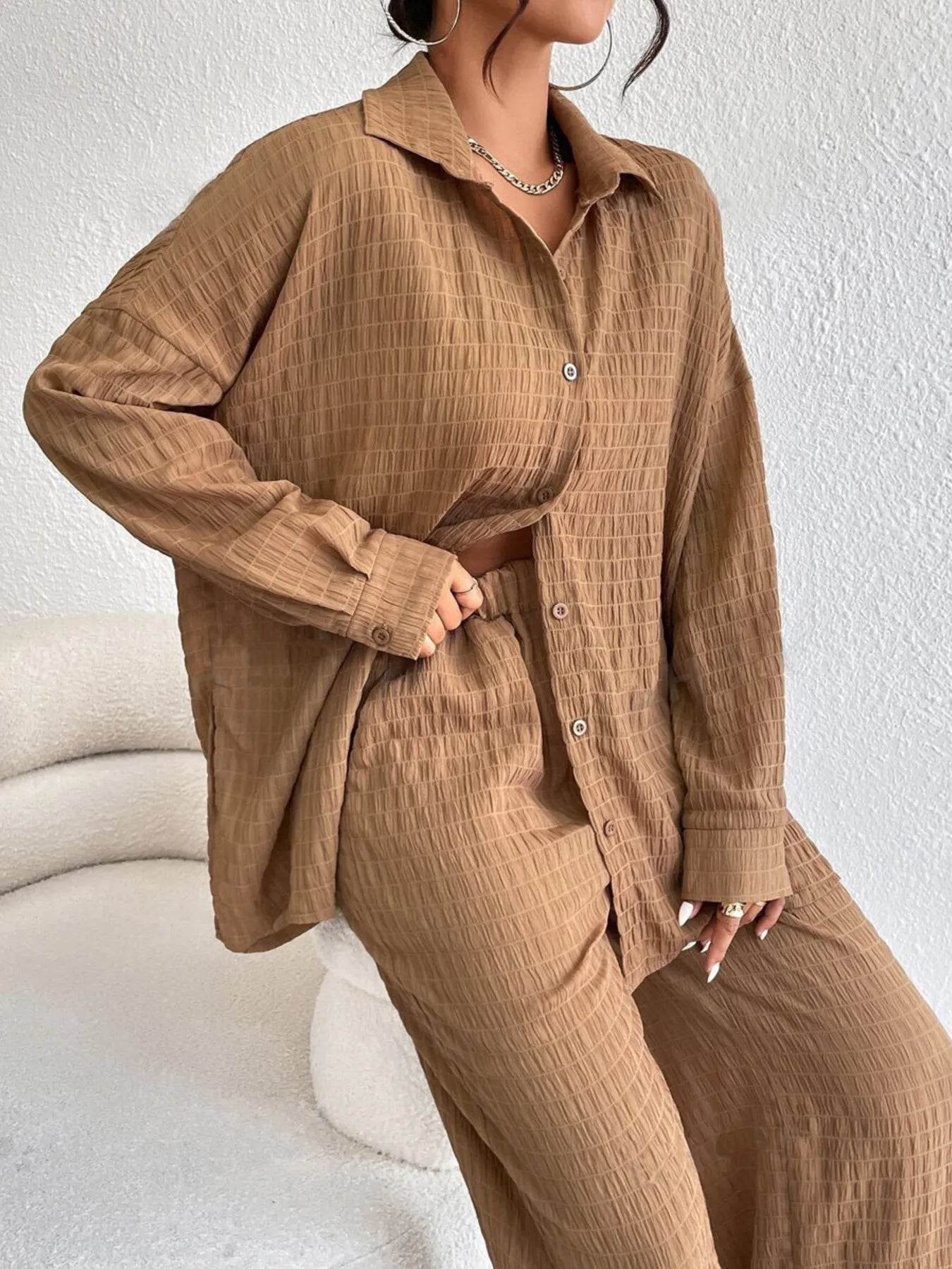 Button Up Long Sleeve Shirt and Pants Set Trendsi d67f2edc98aa44b29ddde12993fa457e-Max-Origin