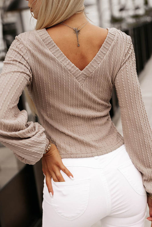 V-Neck Lantern Sleeve Blouse Trendsi d682f70b517b4aa59579b046901f22d4-Max
