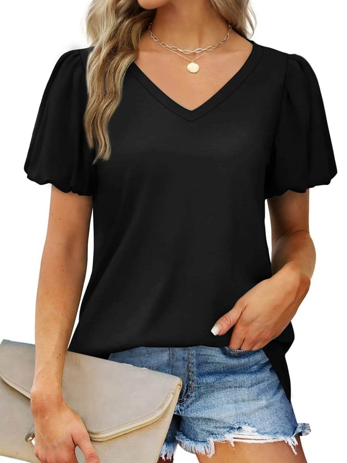 V-Neck Puff Sleeve Casual T-Shirt Black Trendsi d6ae580d5ecd45fe9bba4935916432c6-Max-Origin