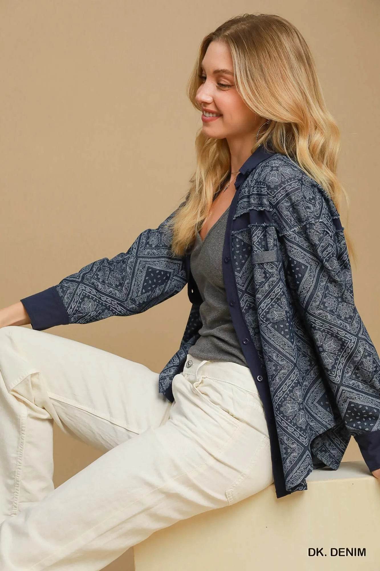 Umgee Paisley Print Denim Shirt Jacket Trendsi d6c06566-0664-43fa-858d-e30001138223-Max-Origin
