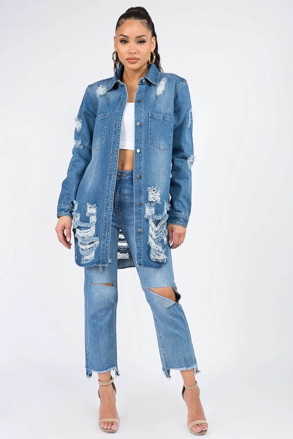 American Bazi Distressed Button Down Denim Shirt Jacket Trendsi d6cf644a-ae67-4cd0-8b04-c163ce0be1c2-Max