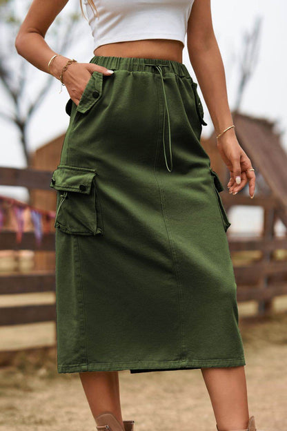 Drawstring Waist Slit Denim Skirt Trendsi d6ef6a92c0124bcca74d04baf925f7cf-Max