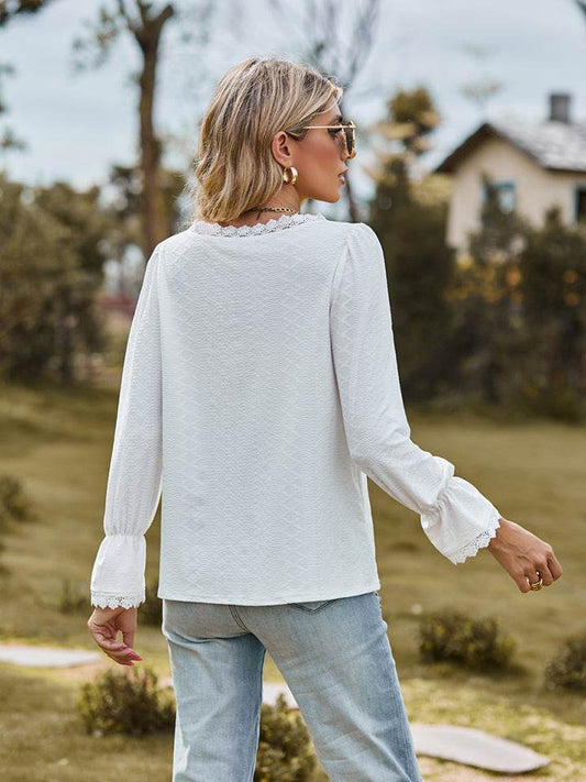 V-Neck Flounce Sleeve Blouse Trendsi d705e38071d44da1a9e909527cc88c25-Max