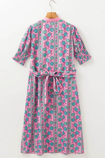 Printed Shirred Sleeve Buttoned Front Midi Dress with Sash Trendsi d7099a64-34ee-4f95-8b99-6dd787902308-Max