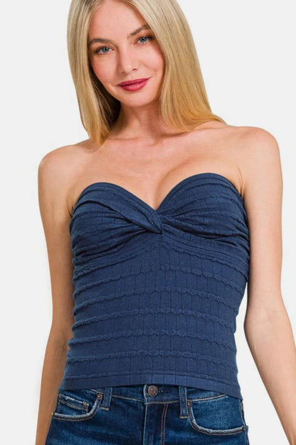 Zenana Ruched Twisted Sweetheart Neck Top Lt Navy Trendsi d7186d9c-2cf6-4f4d-adda-6738411e797f-Max