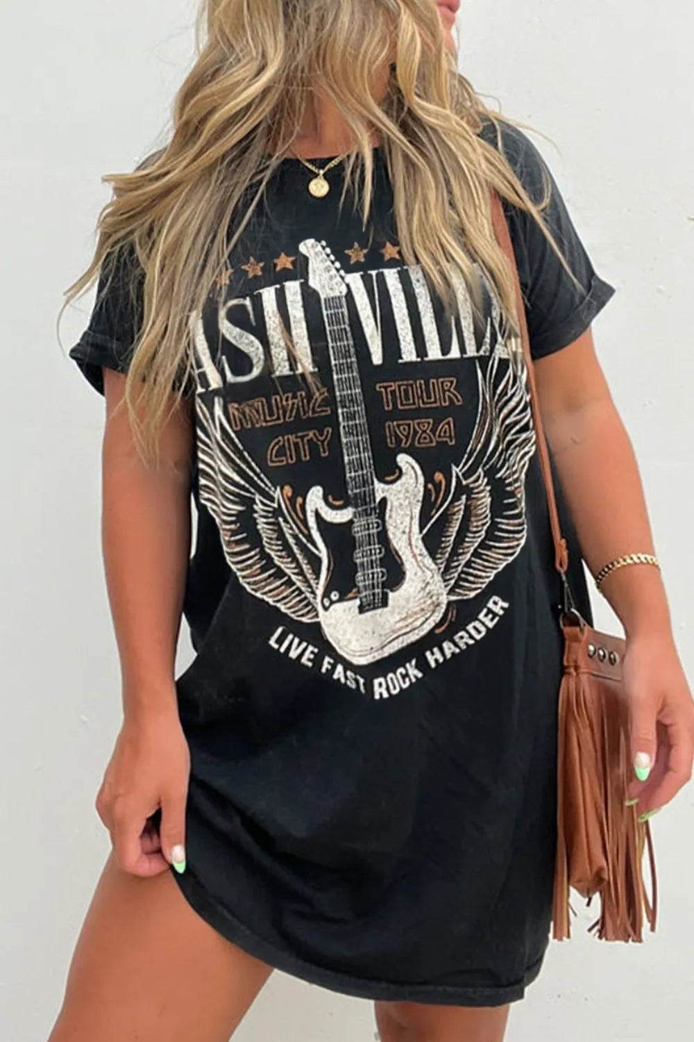 Graphic Round Neck Short Sleeve Tee Dress Trendsi d72d9373-0a63-401d-be3b-9ab6cee4f4c4-Max