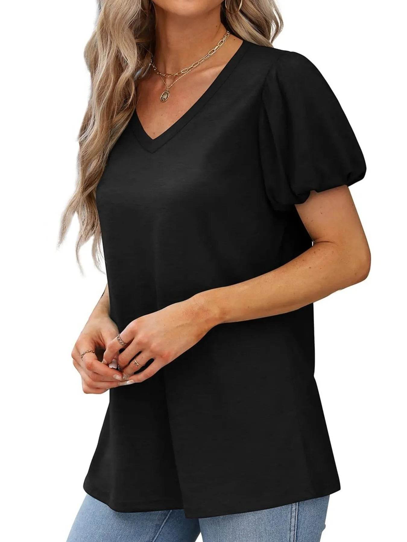 V-Neck Puff Sleeve Casual T-Shirt Trendsi d768a7dd5068445fba8e2c23d6828151-Max-Origin
