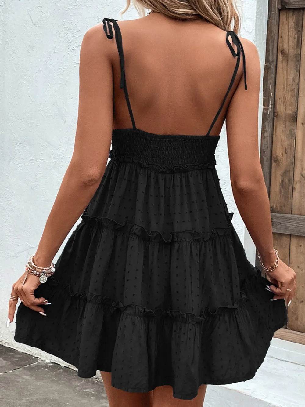 Shiny Frill Spaghetti Strap Tiered Dress Trendsi d7aae59a-9b37-47c6-9093-4bf9d6336c1b-Max