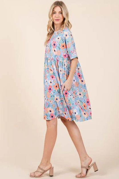 BOMBOM Floral Shirred Dress with Pockets Trendsi d7ceb243944b4d1e89c182c2011f4e9e-Max-Origin