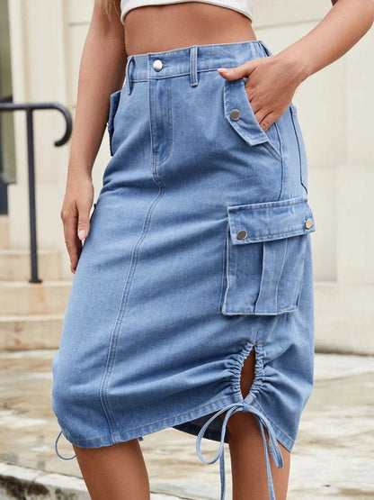 Drawstring Denim Skirt with Cargo Pockets Trendsi d7ea56dc-c2f8-4834-b087-a8476300d6ce-Max