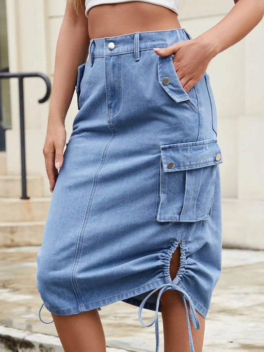 Drawstring Denim Skirt with Cargo Pockets Trendsi d7ea56dc-c2f8-4834-b087-a8476300d6ce-Max