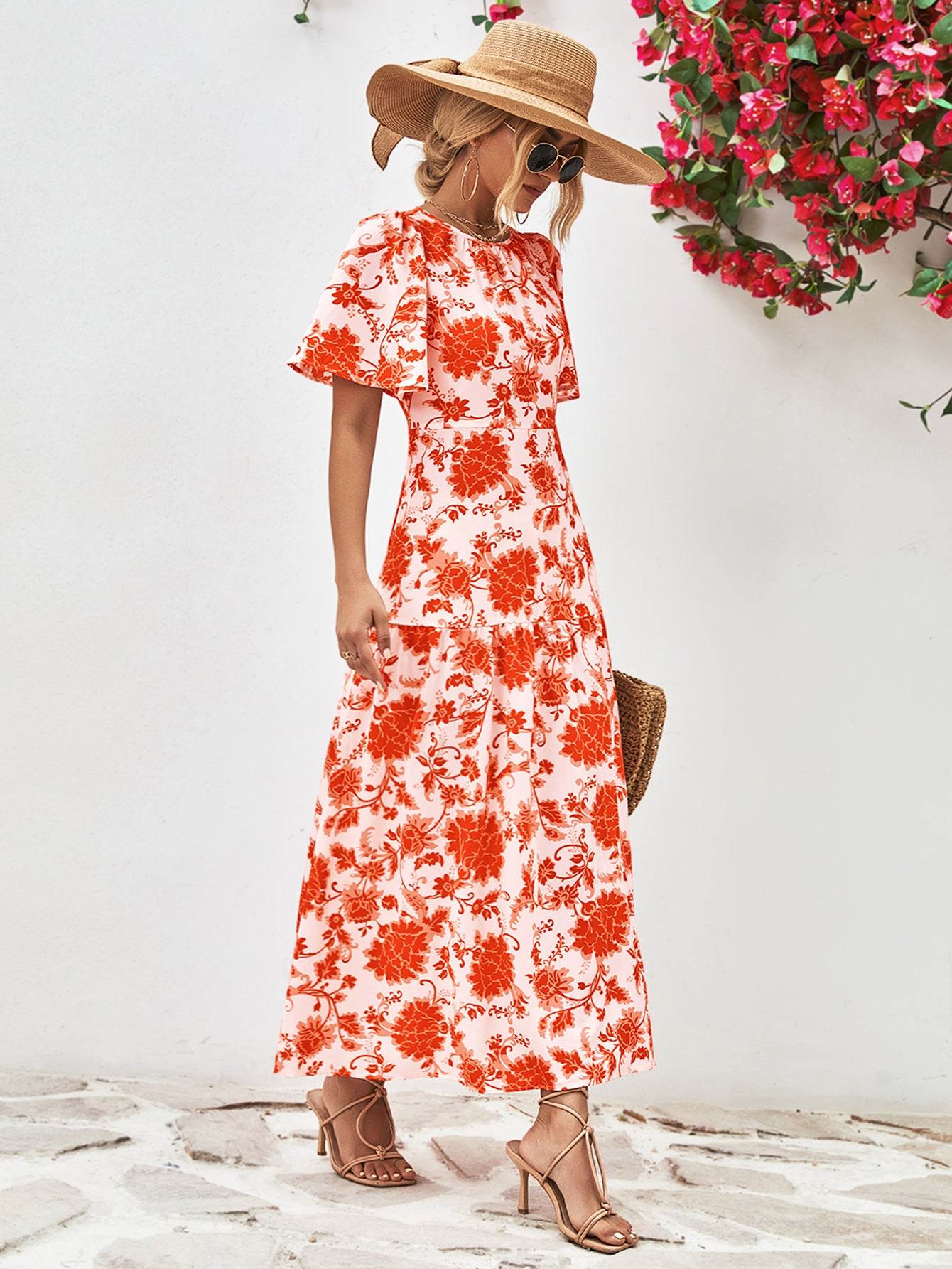 Floral Round Neck Tied Open Back Dress Trendsi d8058f869fc84c3ca914716881183acd-Max