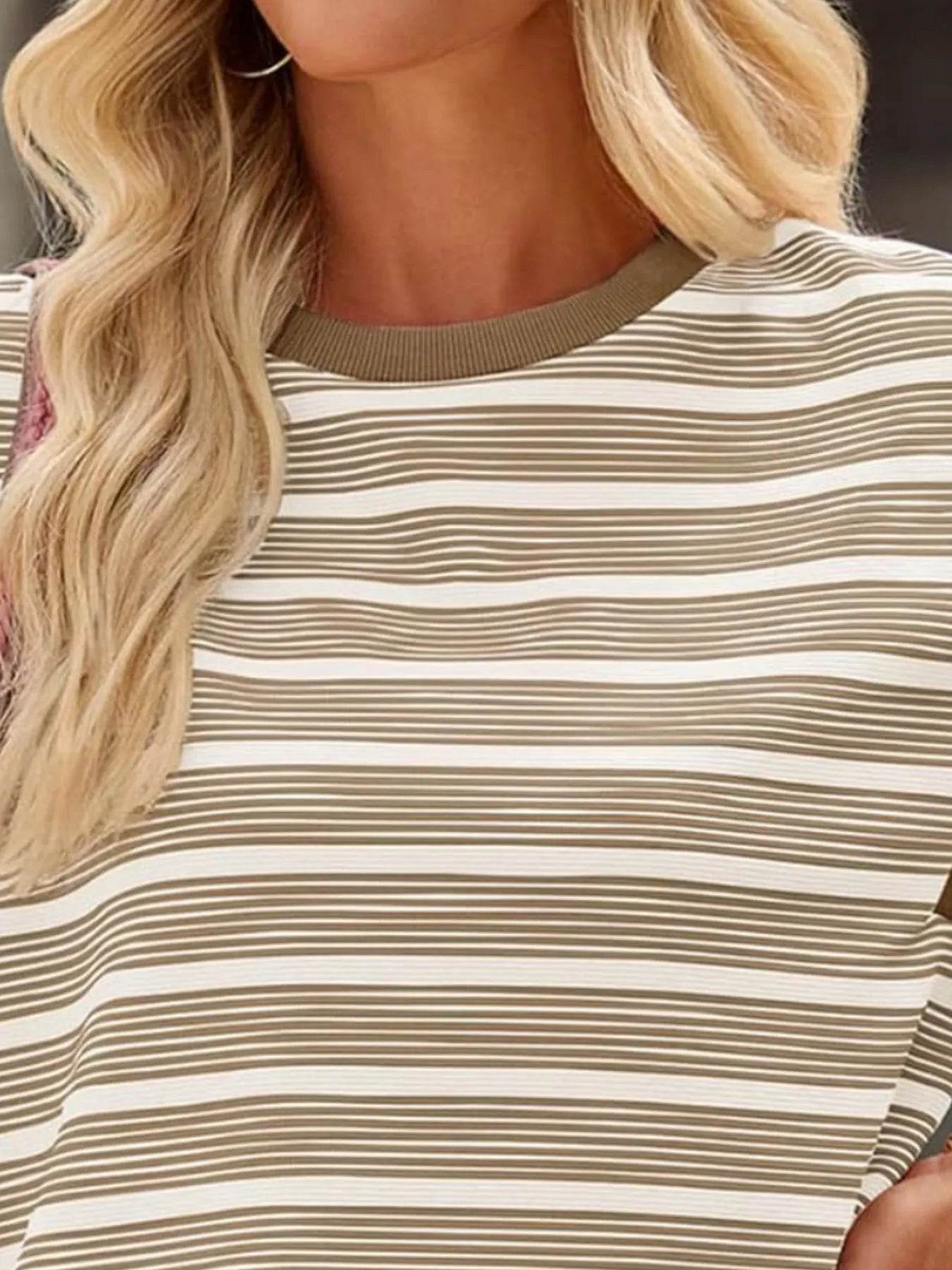 Striped Round Neck Casual T-Shirt Trendsi d80e6486-de74-4621-b963-a5b80f356580-Max-Origin
