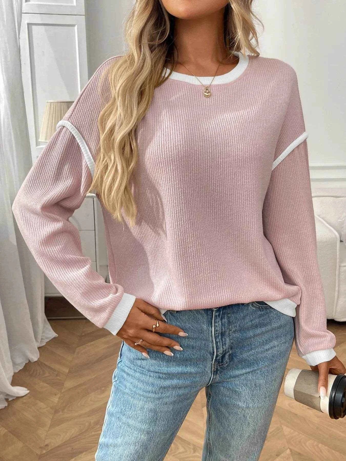 Ribbed Contrast Trim Long Sleeve Top Trendsi d82885d9-005a-49df-870c-a4896b05f317-Max-Origin