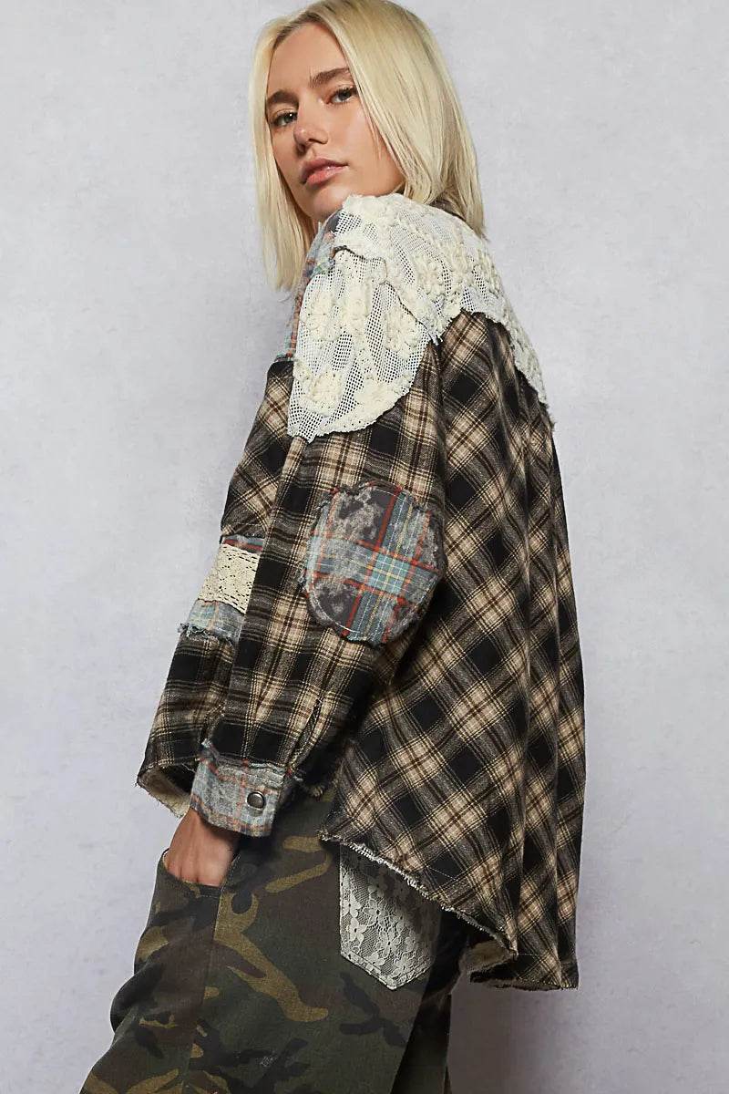 POL Lace Patchwork Plaid Oversized Shirt Trendsi d8592c18-4cb3-40a5-a2a1-4c05de1354fd-Max-Origin